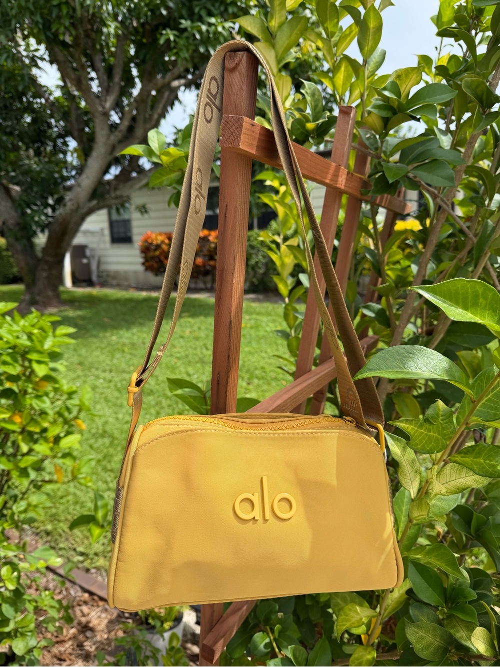 ALO Yoga Yellow Crossbody Bag with Logo Strap